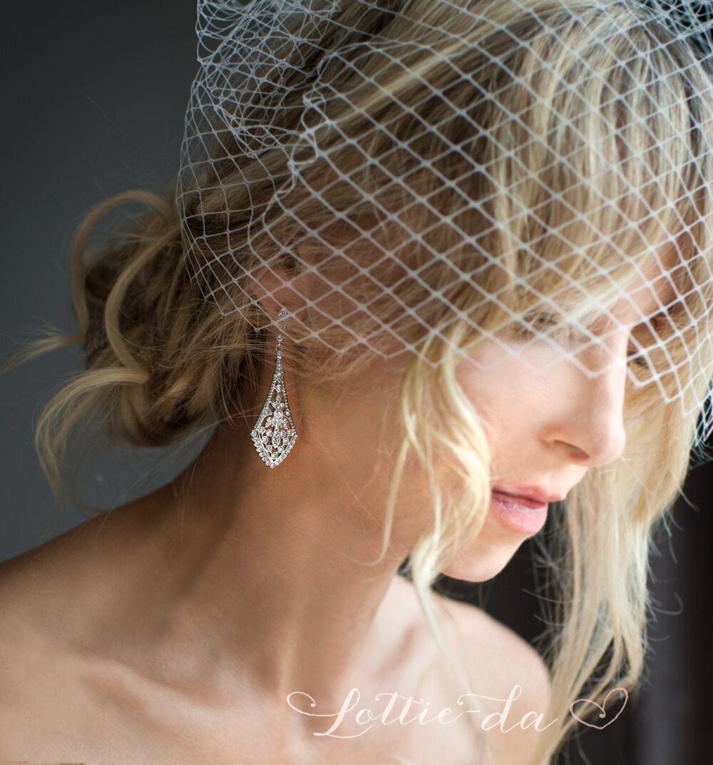 Vintage Style Wedding Bridal Dangle Earrings, Antique Art Deco Style Crystal Chandelier Earrings in Silver, Gold Or Rose Gold, "Gigi"