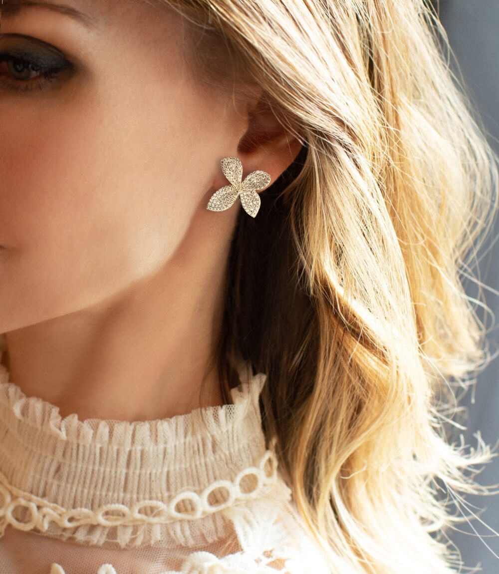 Bridal Wedding Earrings in Silver, Flower Petal Studs, Statement - "Annabella'