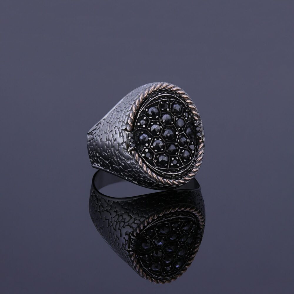 Stylish Mens Black Diamond Wedding Ring, Elegant Anniversary Promise Ring Men Jewelry, Silver Statement Infinity Gift For Fiance