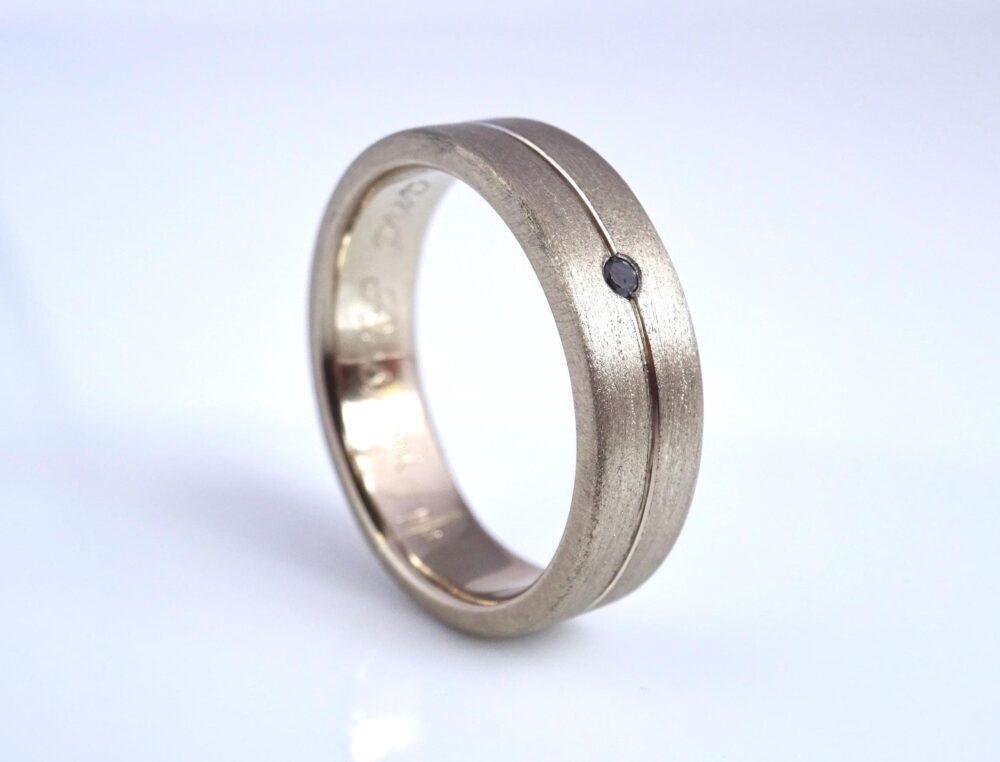 Mens Black Diamond Wedding Band | Platinum Channel Rings Ring Set