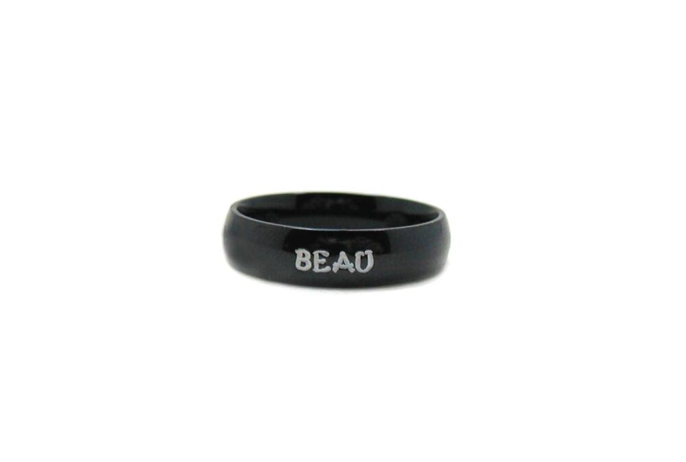 Black Ring Band, Personalized Name Ring, Stainless Steel Engraved Custom Friendship Rings