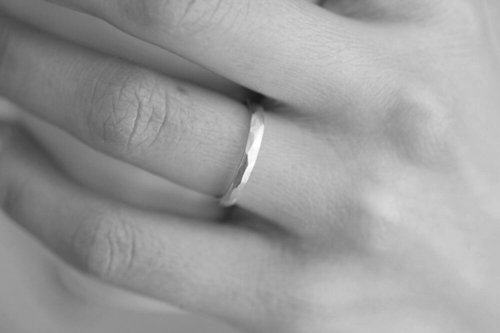 Silver Wedding Band, Rustic Wedding Band Men, Faceted Thin Modern 2mm