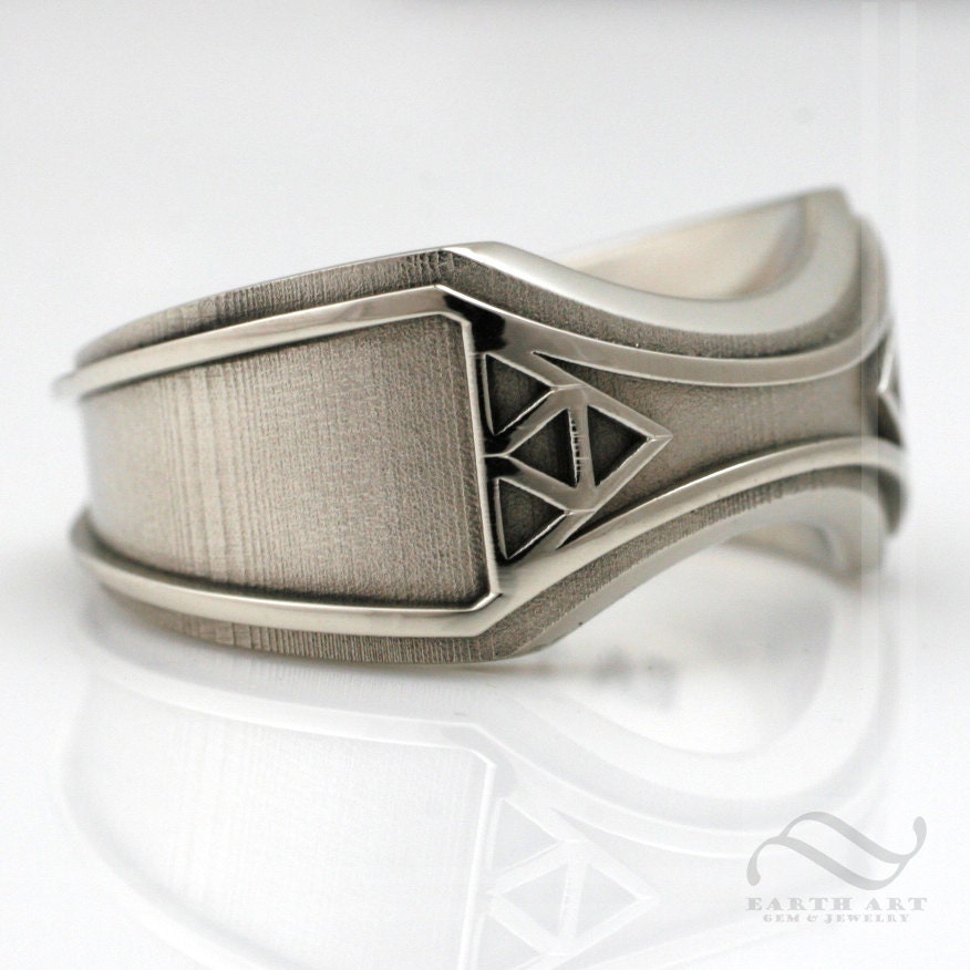 Mens Zelda Wedding Band -14K Gold Yellow, White Or Rose - With Triforce