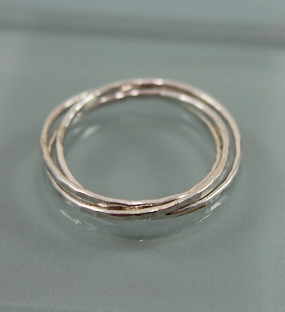 4 Band Wedding Sterling Silver Interlocked Thin Hammered Bands Ring Shiny Finish
