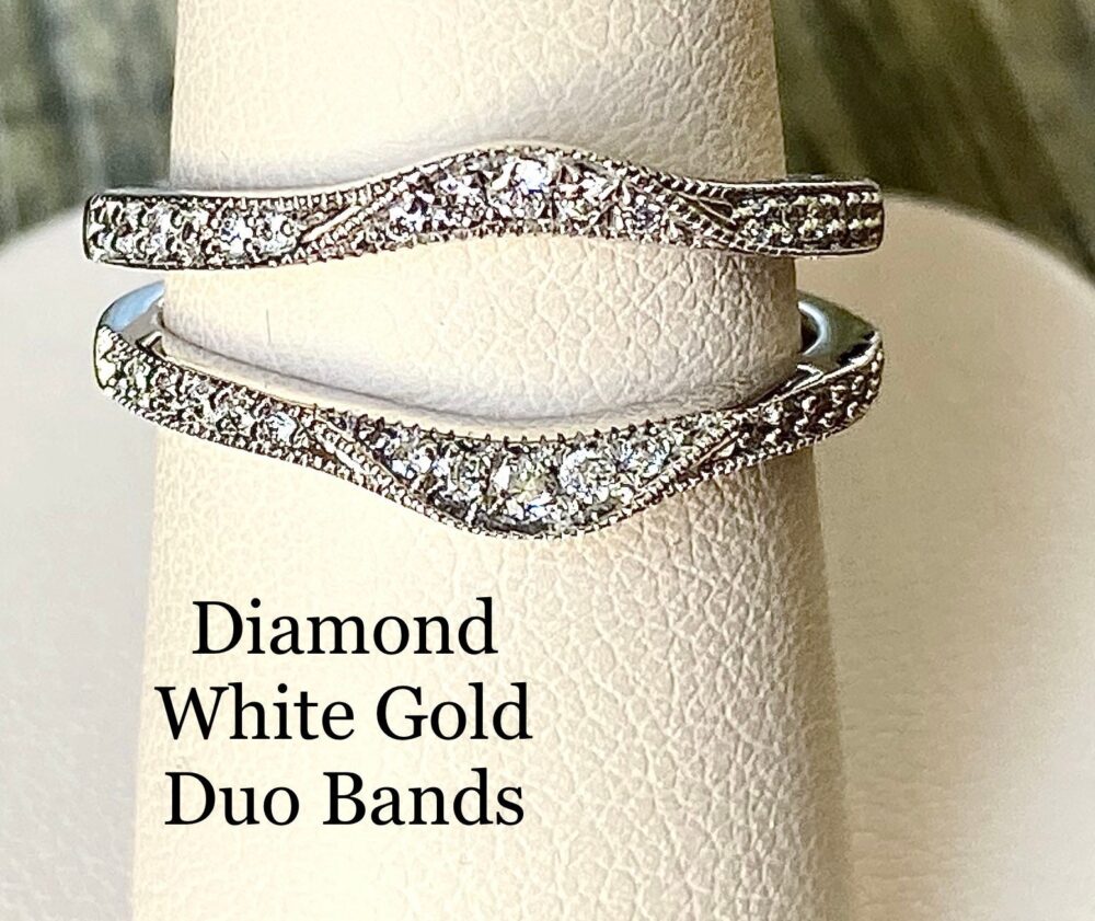 Vintage Diamond White Gold Wedding Bands Duo 0.36 Ct Pave Set