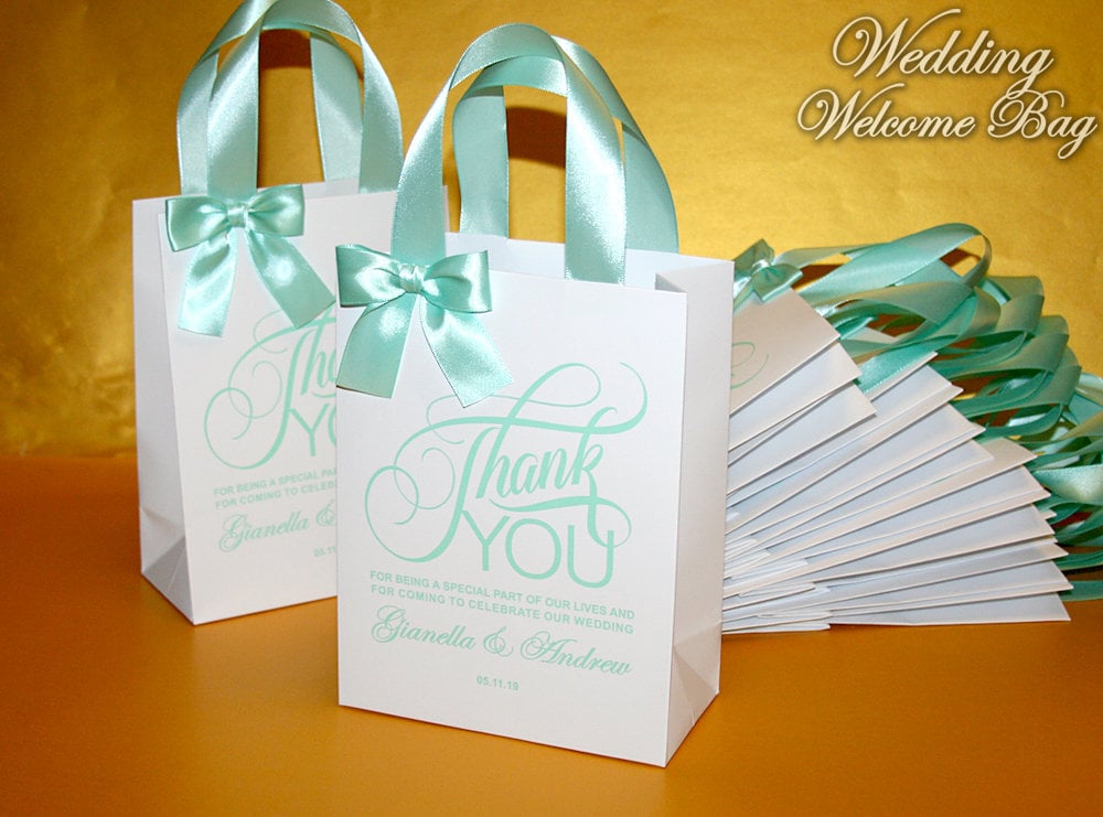 Personalized Wedding Favor Bags Elegant Thank You Gift Bags With Satin Ribbon