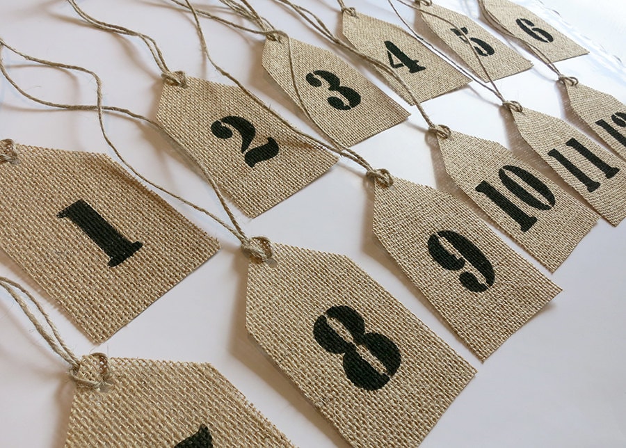 Burlap Table Number Tags, Rustic Wedding Decor | 3x5