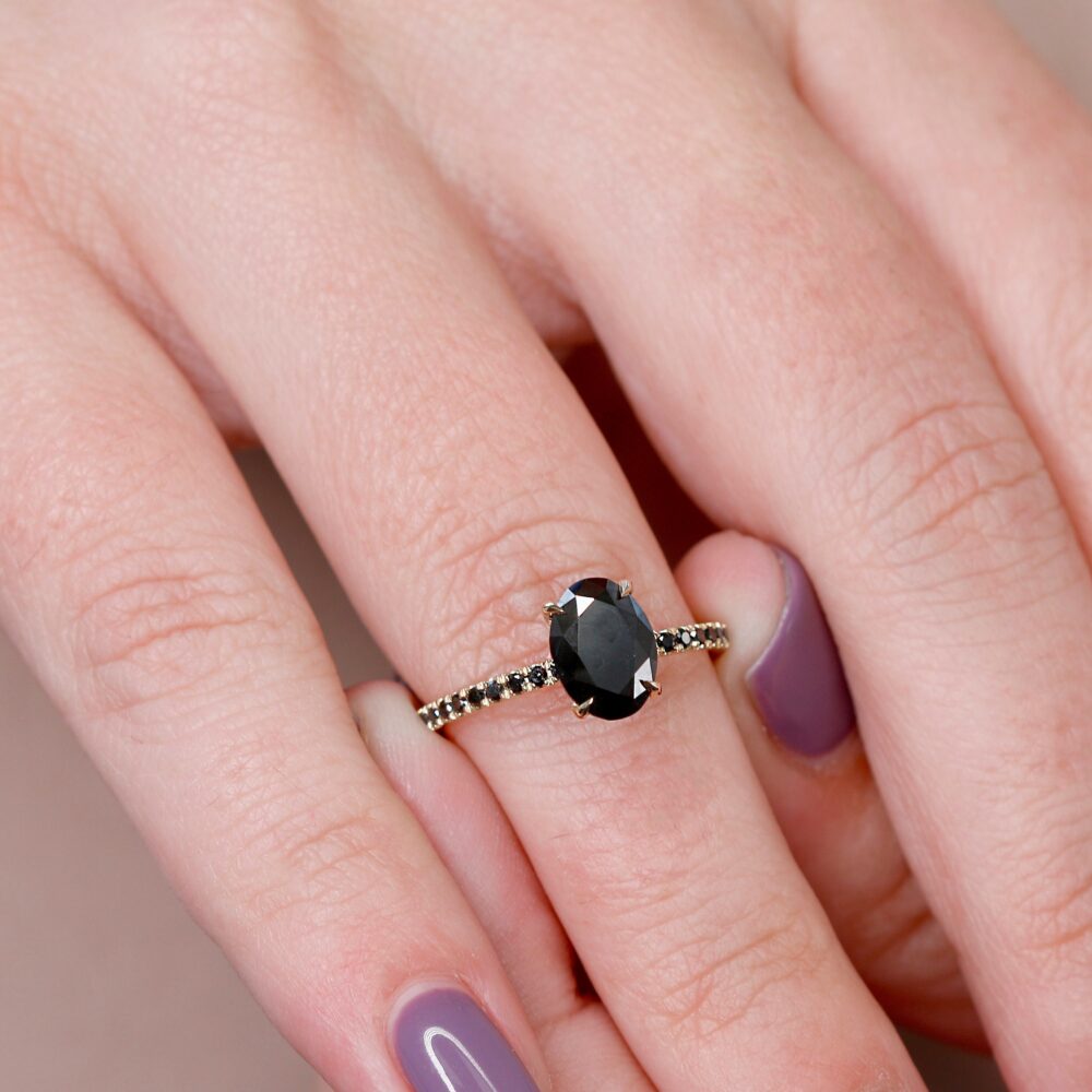 Black Diamond Engagement Ring, Oval Alternative Yellow Gold Diamond, Cut, Unique Ring