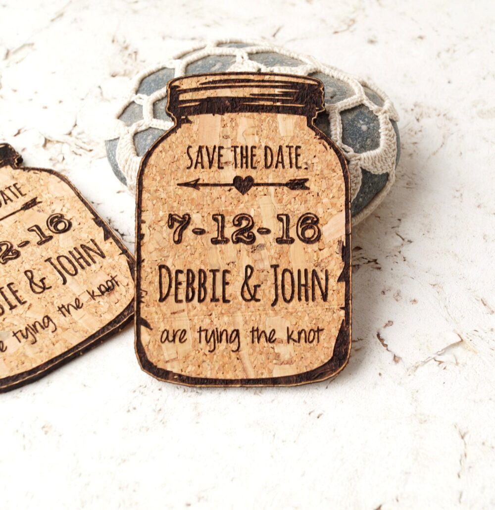 Mason Jar Magnets, Rustic Wedding Save The Dates, Cork Date Mason Dates