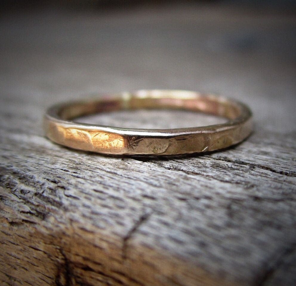 14K Gold Hammered Band, Rustic Hammered, Solid Stacking Ring, Wedding Gold, Handmade Ring