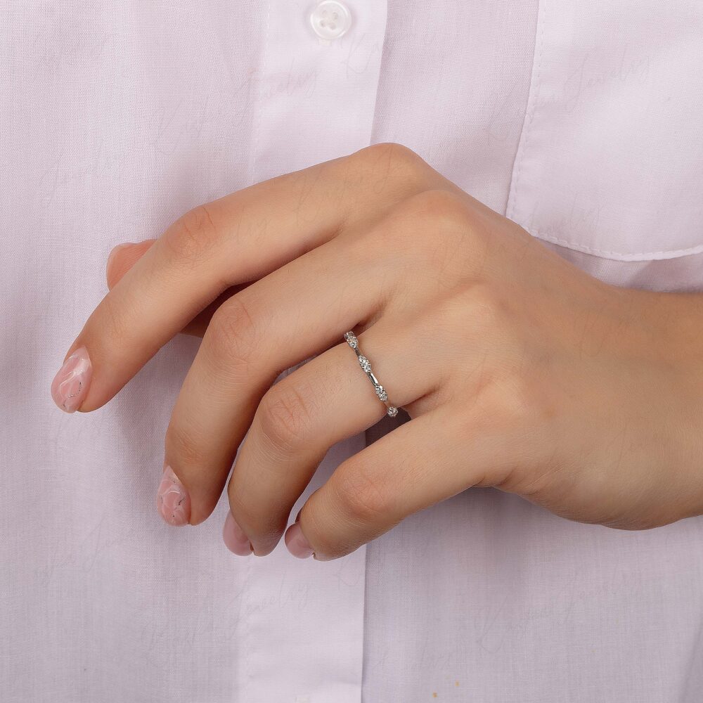 Womens Silver Minimalist Wedding Band, Small Dainty Half Eternity Band, Tiny Delicate Band For Her, Dainty Promise Ring