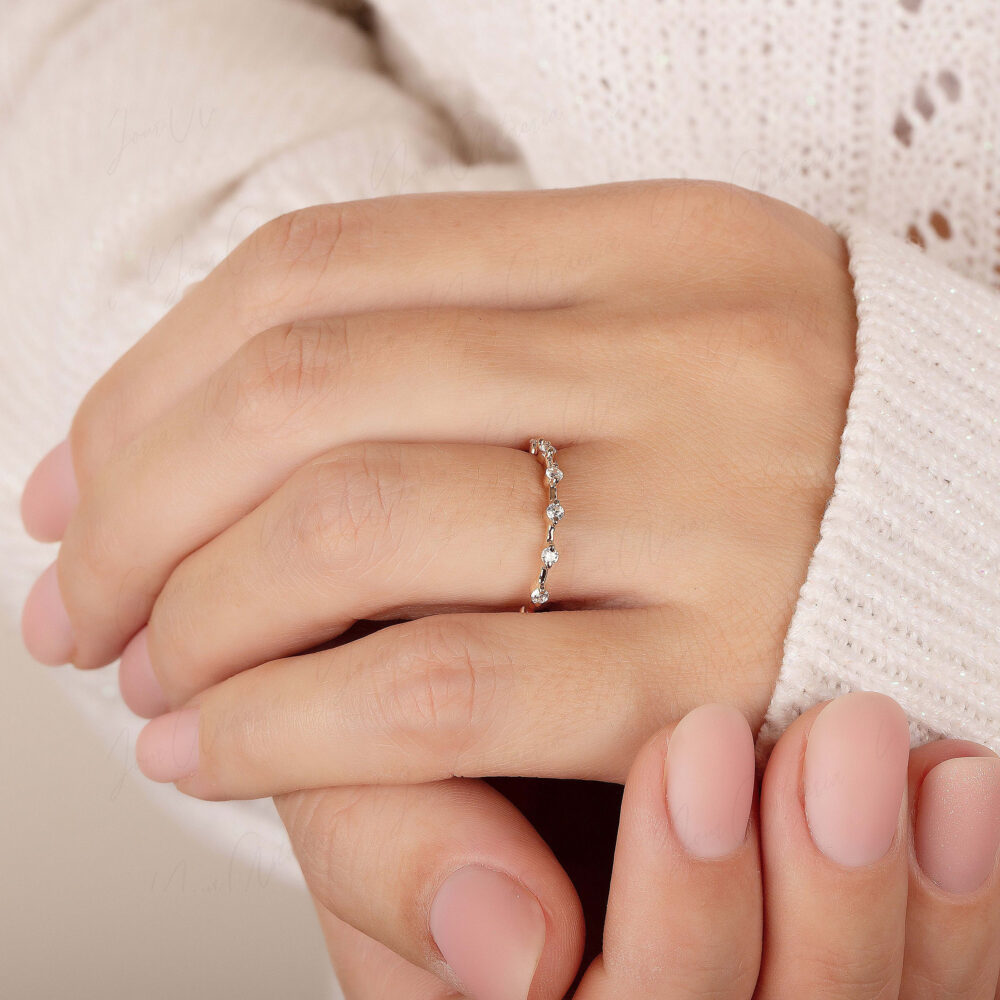 Eternity Wedding Band Rose Gold, Minimalist Small Women Band, Tiny Petite 14K Delicate Anniversary Promise Ring Gold