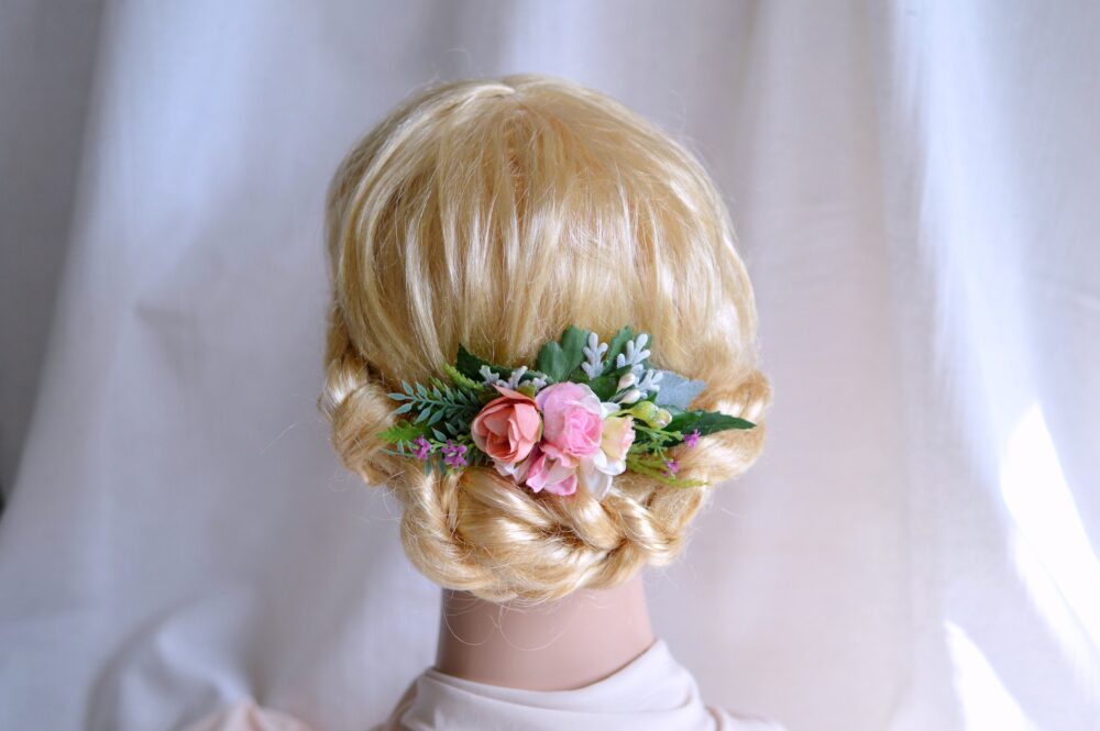 Floral Hair Comb, Wedding Bridal Flower Spring Wedding Head Piece, Pink Flower Rose Comb