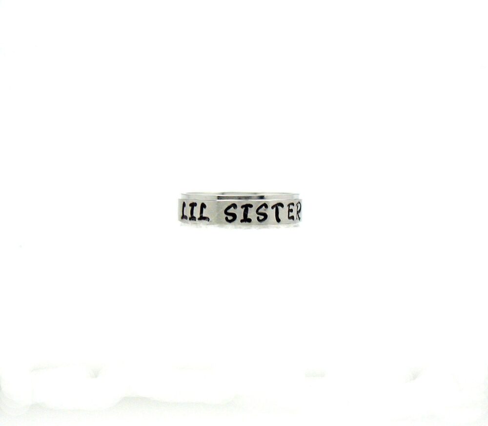 Lil Sister Ring, Name Stainless Steel Personalized Custom Hand Stamped Sisters Ring Gift