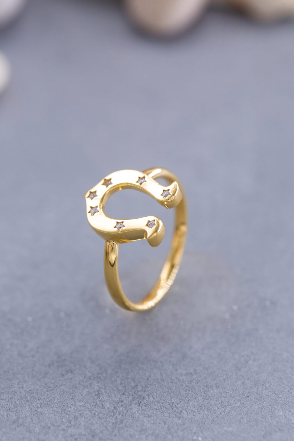 14K Solid Gold Horseshoe Ring, 925 Sterling Silver Star Mother's Day Gift, Valentine's Gift