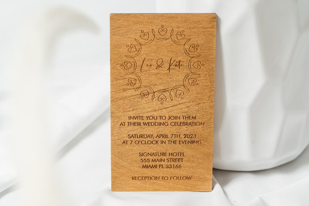 Rustic Wedding Invitation Custom Engraved Wood Card