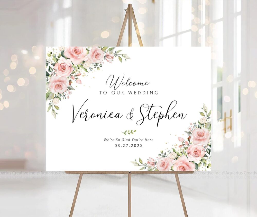 Wedding Welcome Sign, Blush Pink Decor, Greenery Decorations, Signs, Decor, Invitations