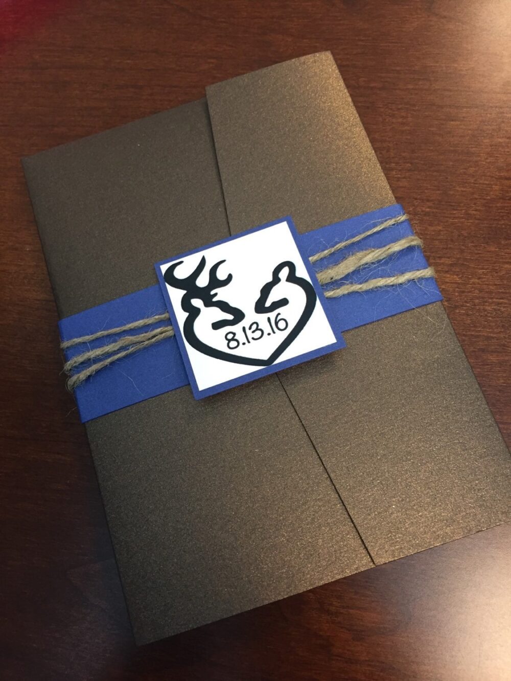 Deer Heads Wedding Invitation | Pocket Wedding W/Twine Accent Deer Outdoor Fall Navy Chalkboard Bronze