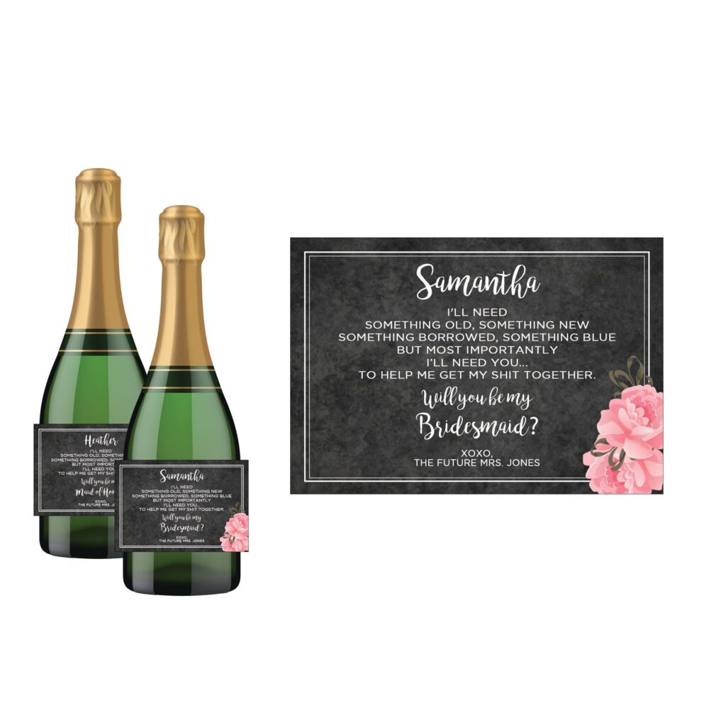Floral Bridesmaid Champagne Label Personalized Wedding Party Invite