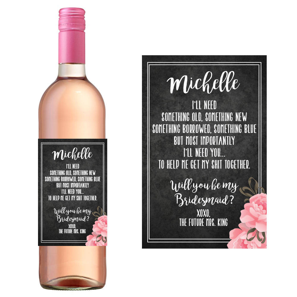 Floral Bridesmaid Wine Label Personalized Wedding Party Invite