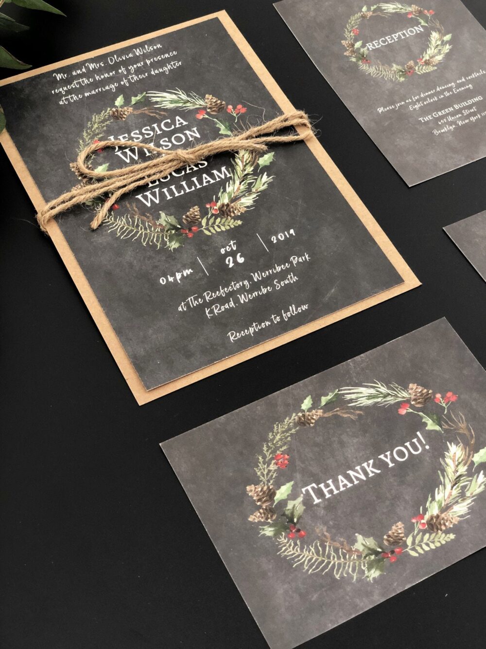 Rustic Chalkboard Wedding Invitations With Burlap-Free Rsvp Cards