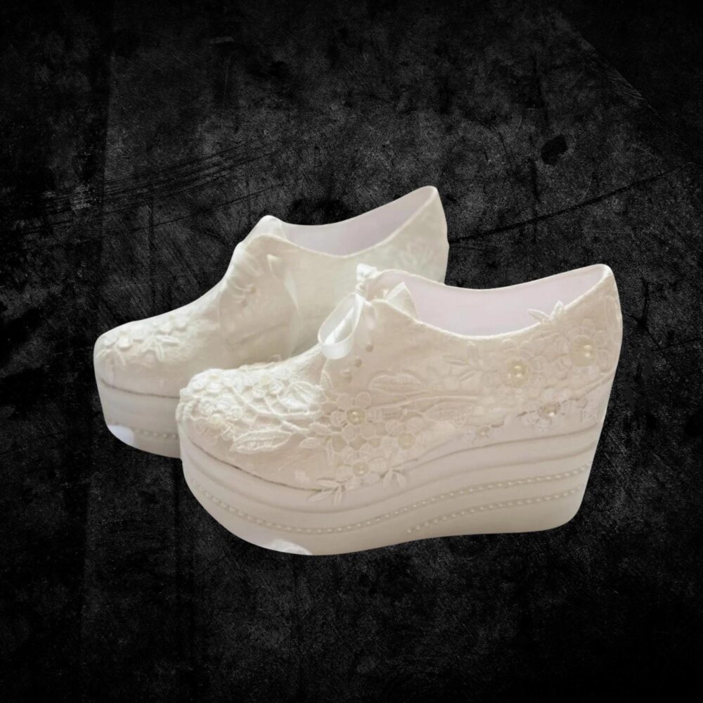 Lace Wedding Platform Shoes With Pearls