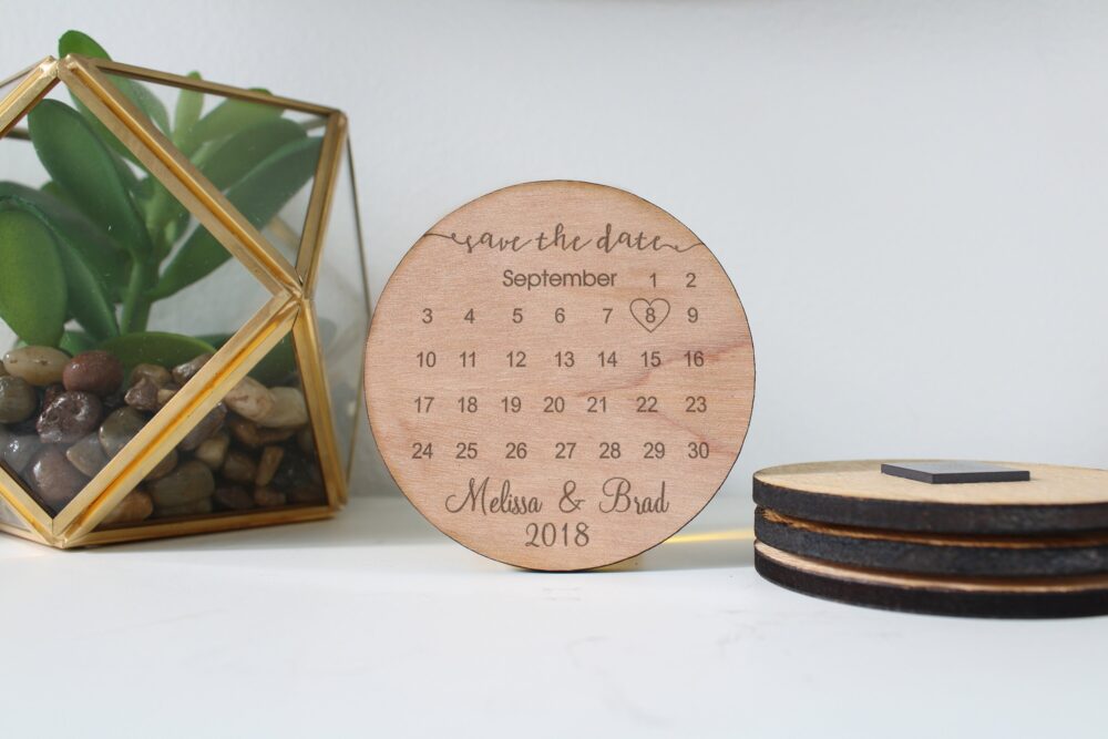 Save The Date Calendar Magnets, Wood Date, Wedding The Dates Invitations Laser Engraved Date Stdcir-5