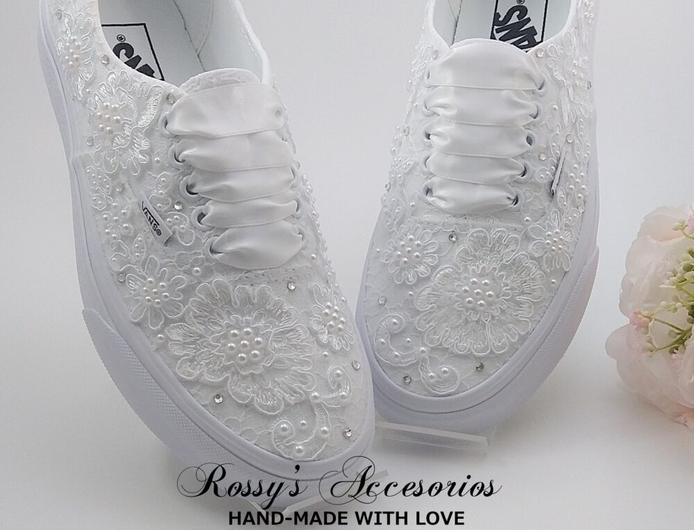 White Lace Wedding Vans/Sneakers For Bride Bridal Shoes Authentic Vans