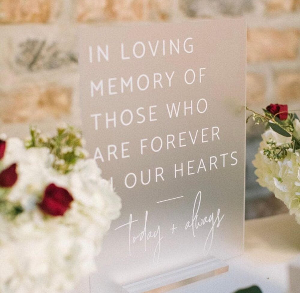 In Loving Memory Of Those Who Are Forever in Our Hearts Modern Clear Glass Look Acrylic Wedding Memorial Sign, Our