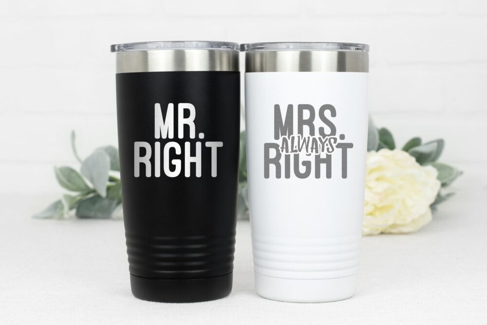Mrs Always Right, Wedding Tumblers, Gift, Funny Coffee Mugs For The Couple, Shower, Bride Mr Right