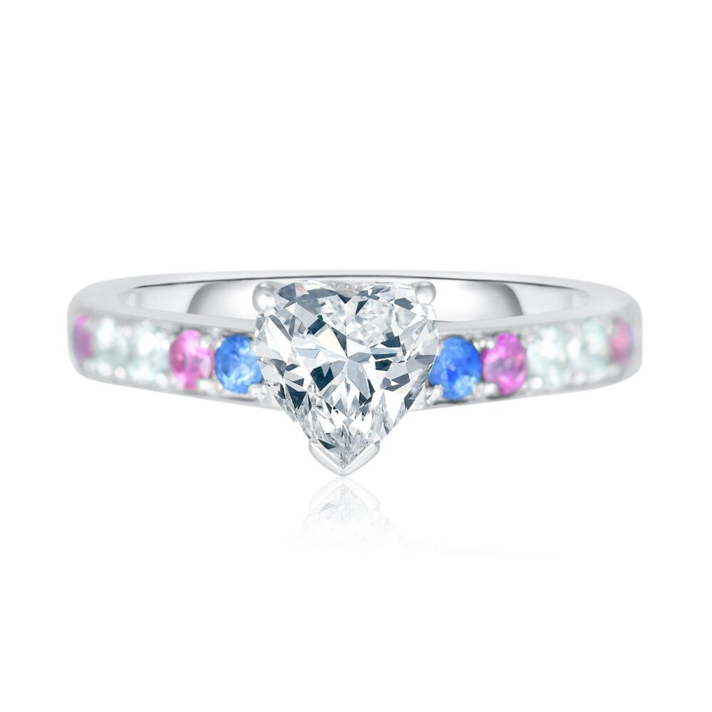 Light Blue Pink Sapphire Heart Ring 14K White Gold | Modern Alternative Engagement & Promise R2094Tr-Wg
