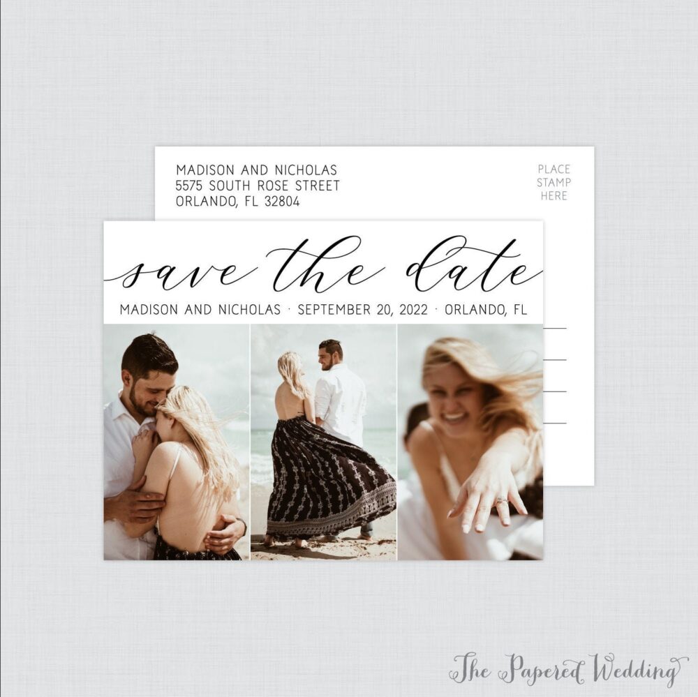 Printable Or Printed Picture Collage Save The Date Postcards - Three Photo Postcards, Black White Pictures 117