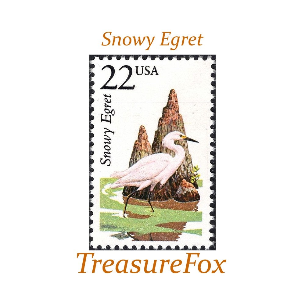 Five 22C Snowy Egret Stamps .. Unused Us Postage Pack Of 5 Stamps | Birds On Waterfowl Wedding Postage Southern Bride