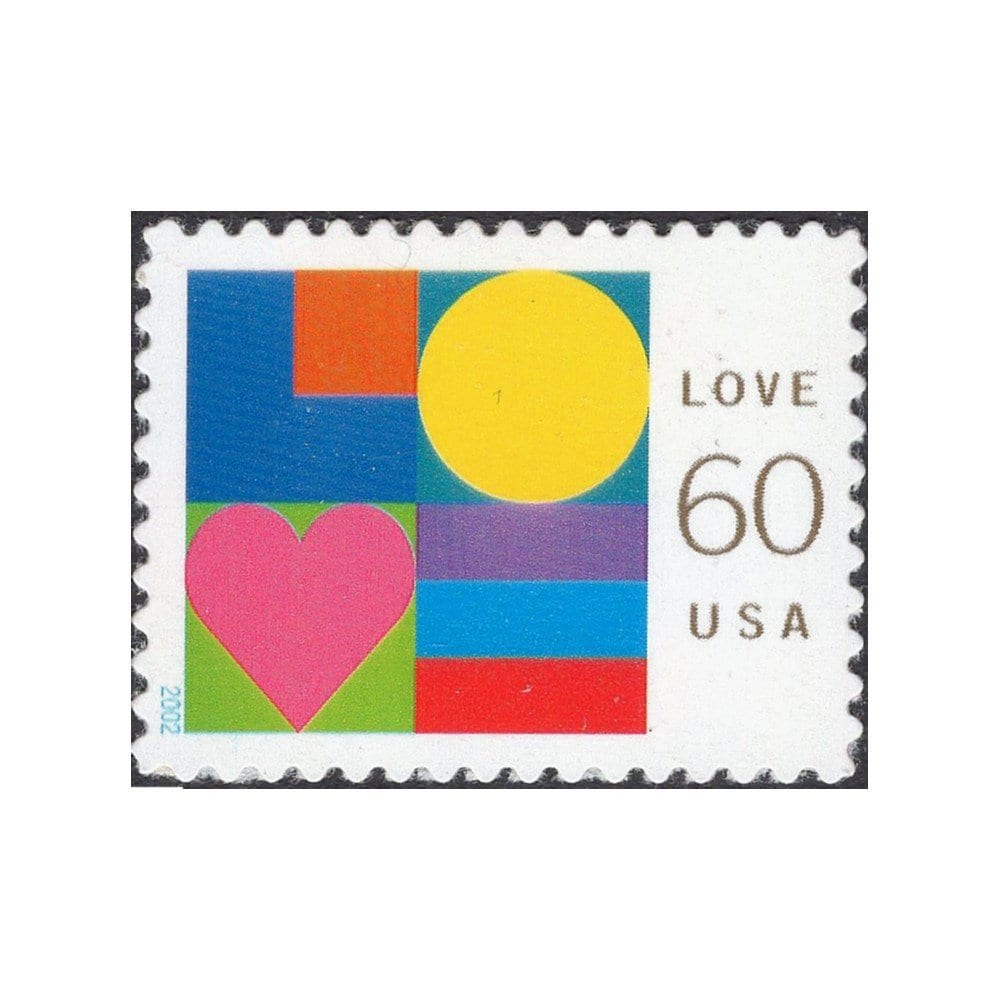 Five 60C Modern Abstract Love Stamps .. Unused Us Postage | Wedding Postage Love Stamp Psychedelic Art Self-Sticking
