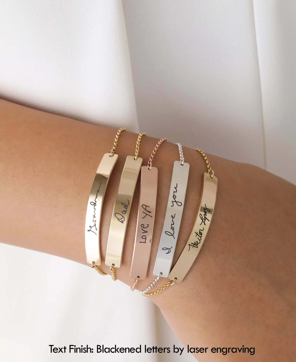 Custom Handwriting Bar Bracelet Sterling Silver Keepsake, Signature Engraved