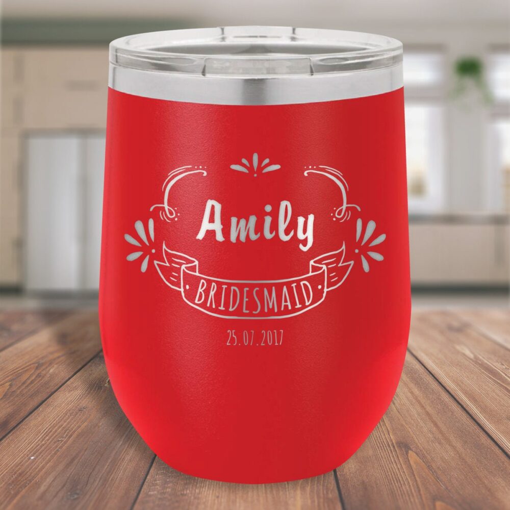 Personalized Tumbler Bridesmaid Gift, Custom Vacuum Insulated With Lid 12 Oz, Customized Laser Engraved Name Gift For