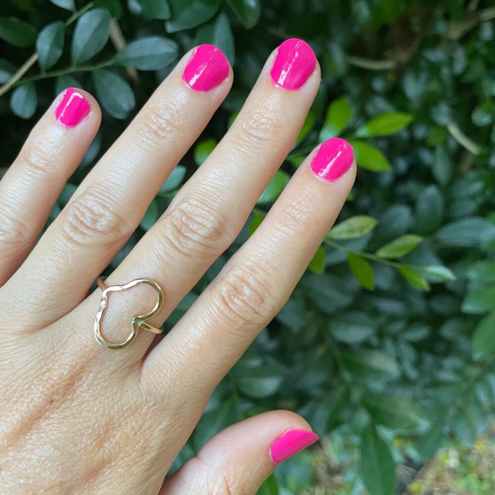 14K Gold Hammered Sideways Heart Ring, Love Ring