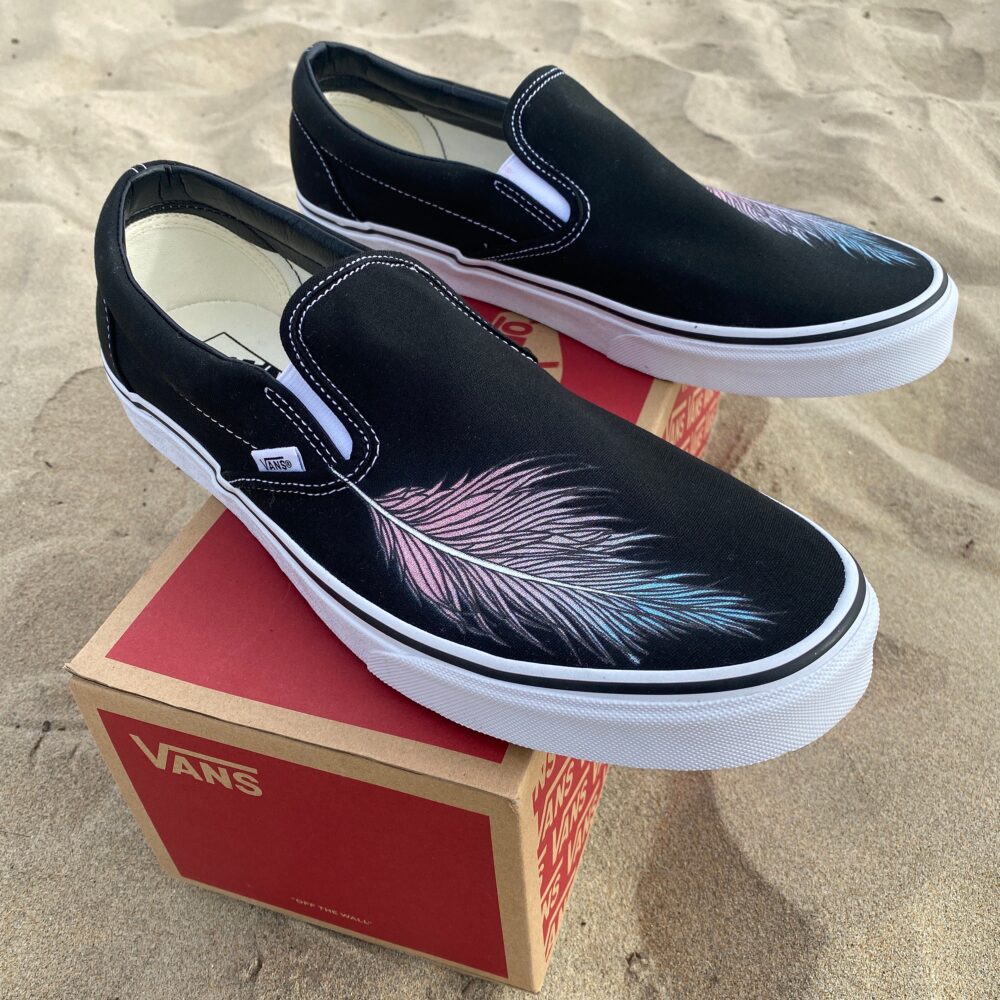 Feather Black Slip On Vans Shoes - Men's & Women's