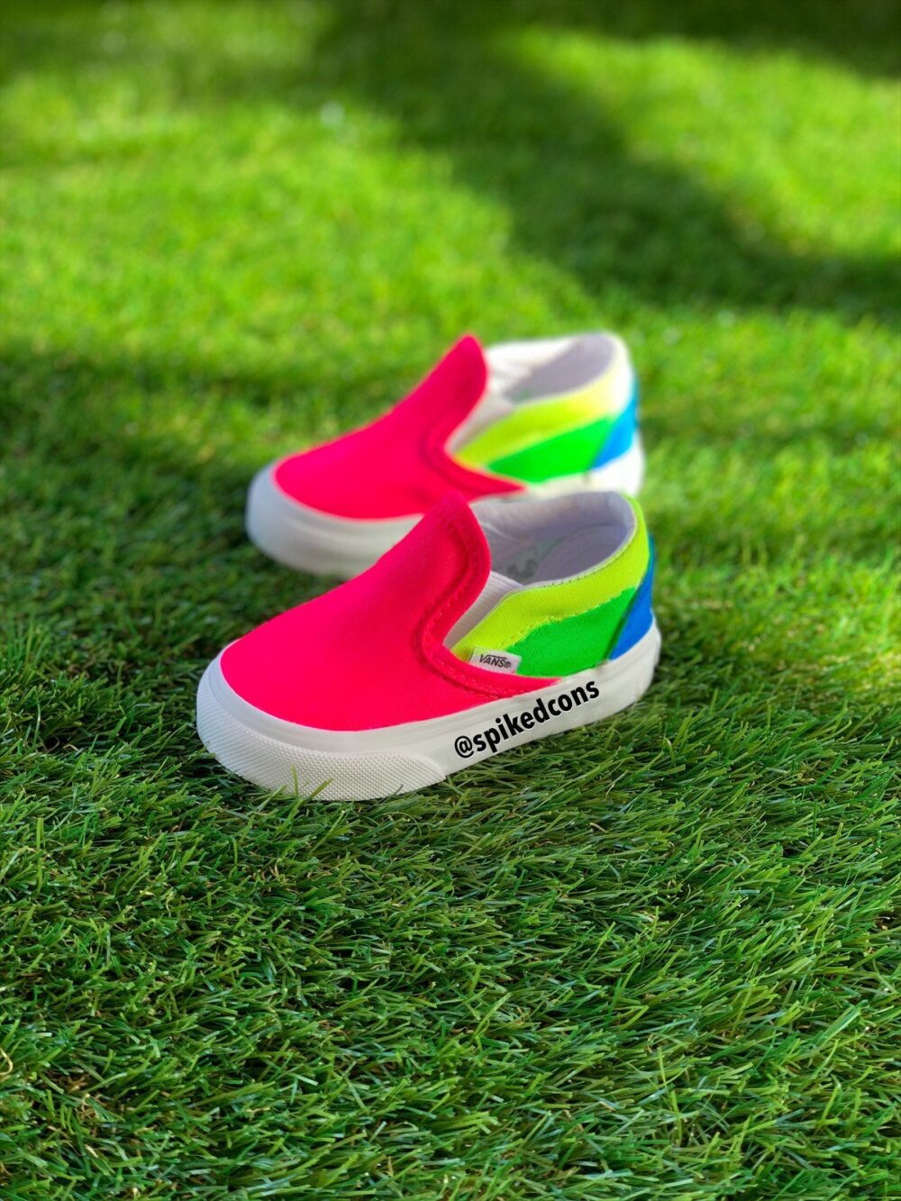 Custom Neon Colored Slip On Vans-Women Men Kids Toddler