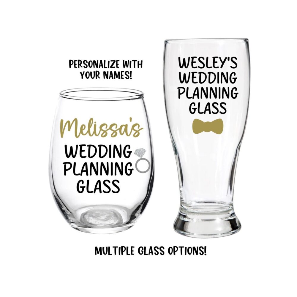 Personalized Wedding Planning Set, Engagement Gift, Wine Glass, Your Name, Beer, Gift For Couple, Couple Planning, Ring