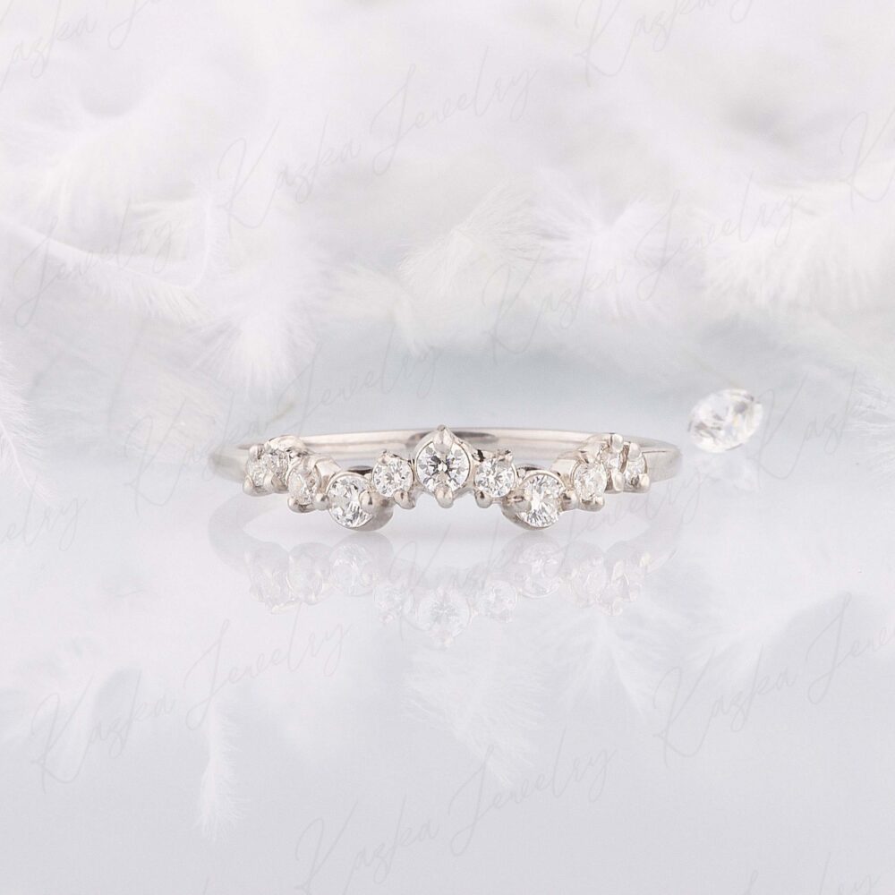 Dainty Silver Cluster Wedding Band, Unique Womens Ring, Simple Minimalist Cluster Promise Ring For Her