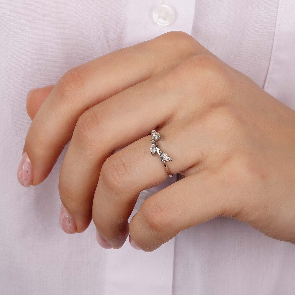 Unique Dainty Womens Wedding Band, Small Minimalist Sterling Silver Marquise Cz Silver Promise Ring For Her