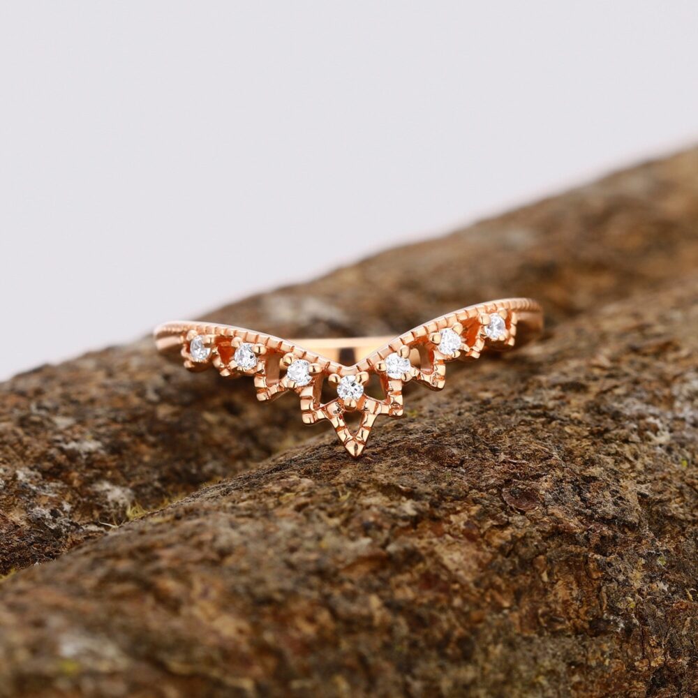 Wedding Band White Moissanite K Solid Gold Minimalist Unique Round Cut Gemstone Ring Handmade Golden