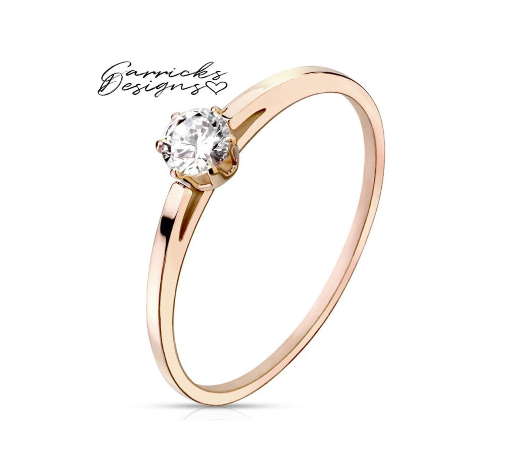 Women's Dainty Promise Ring Prong Set Round Solitaire Rose Gold Coating