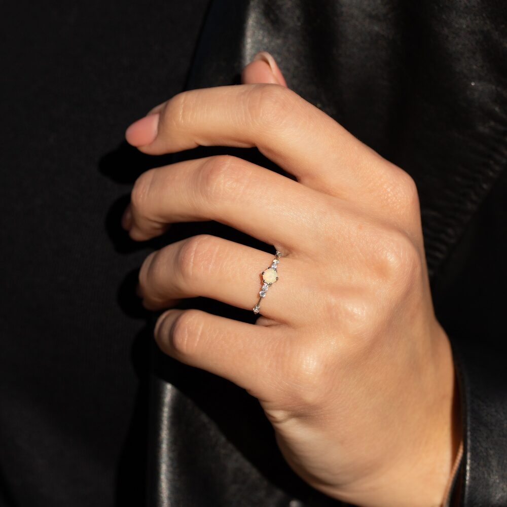 Dainty White Opal Silver Promise Ring, Unique Sterling Engagement Anniversary Ring Gift For Her, Women