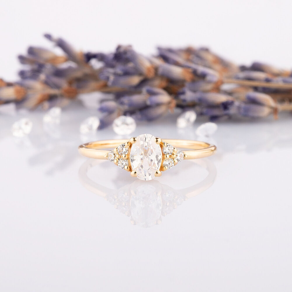 Minimalist Cluster Promise Ring For Her, Dainty Oval Cz Engagement Ring, Women Simple 14K Gold Anniversary Bridal Gift Her