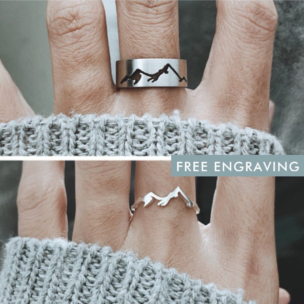 Mountain Promise Rings For Couples Matching Wedding Band Set