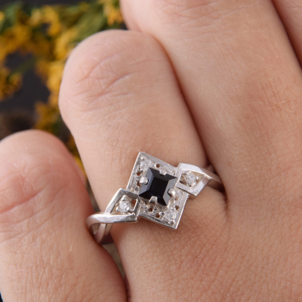 925 Sterling Silver Celtic Blue Sapphire Promise Ring For Her, Unique Womens Art Deco Ring, Antique Engagement