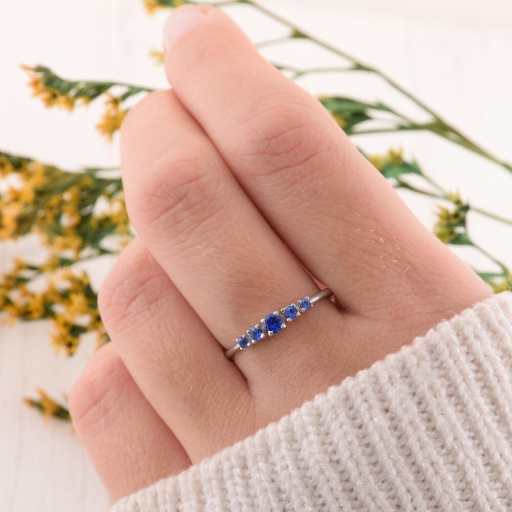 Womens Sapphire Promise Ring, Silver Minimalist Dainty Blue Ring