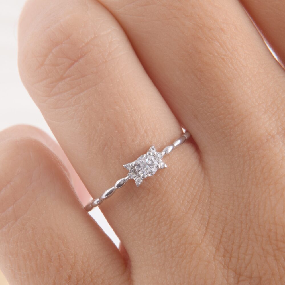 Small & Dainty 14K Solid White Gold Diamond Promise Ring For Woman, Unique Vintage Style Tiny Delicate Genuine Engagement